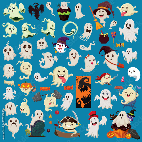 Vintage Halloween poster design with vector ghost, jack o lantern character set.  © Sze Wei Wong