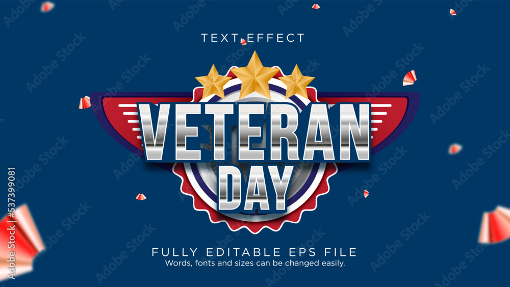 Fototapeta premium Veterans Day Celebration Text Effect Font Type Vector Background