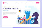 Business strategy concept, People are planning, team metaphor, Target achievement, Strategic and tactics chess pieces. Flat vector template