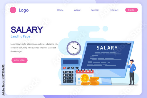 Salary vector concept. online income calculate and automatic payment, calendar pay date, employee wages concept.