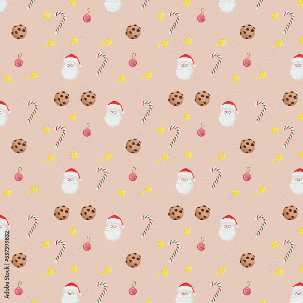 Christmas holiday pattern with decoration decorative icons set with Gift, star, candy cane, pine isolated vector illustration.