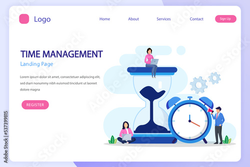 Time management concept, Flat vector template Style Suitable for Web Landing Page, Background.