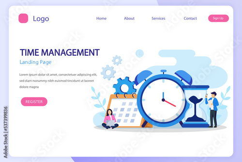 Time management concept, Flat vector template Style Suitable for Web Landing Page, Background.