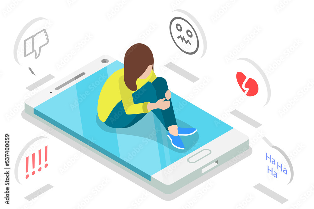 3D Isometric Flat Conceptual Illustration of Cyber Bullying. Stock ...