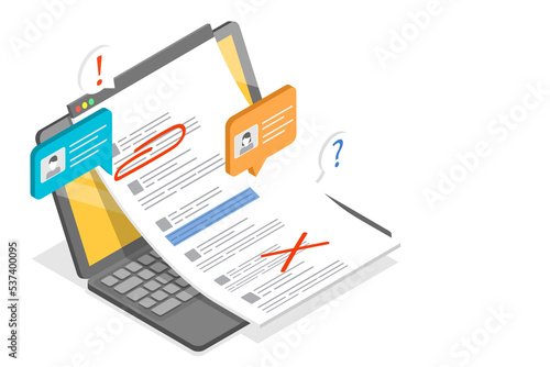 3D Isometric Flat Conceptual Illustration of Editable Online Document.