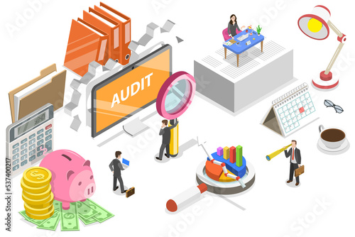 3D Isometric Flat Conceptual Illustration of Accounting and Auditing.
