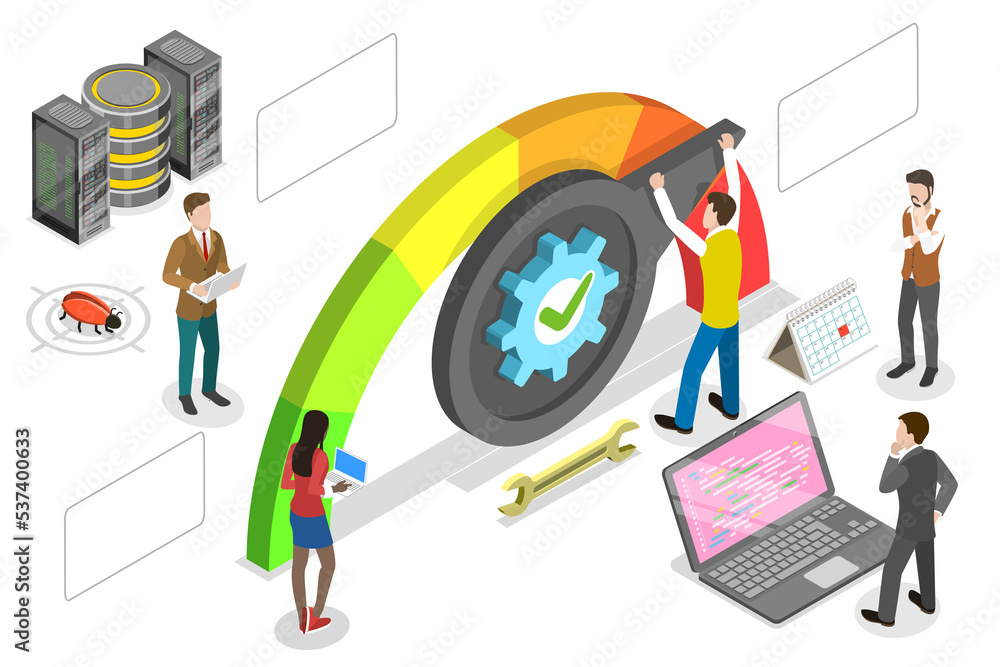 3D Isometric Flat Conceptual Illustration of Software Testing 3D Isometric Flat Conceptual Illustration of Software Testing