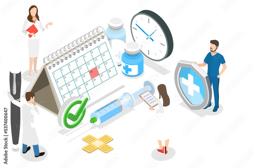 3D Isometric Flat Conceptual Illustration of Time to Vaccinate 3D Isometric Flat Conceptual Illustration of Time to Vaccinate