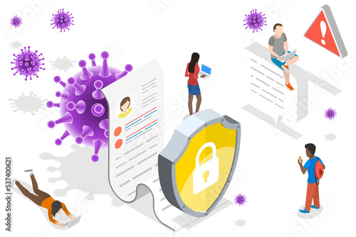 3D Isometric  Conceptual Illustration of COVID-19: Privacy and security photo