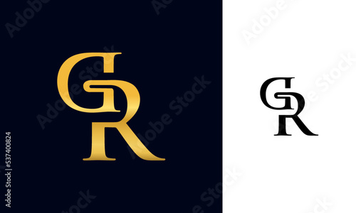 GR logo letter design on luxury background. GR logo monogram initials letter concept. GR icon logo design. GR elegant and Professional letter icon design on white and dark background