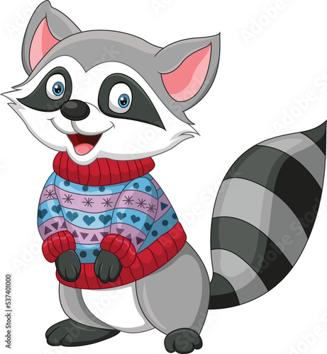 Cartoon raccoon wearing a sweater