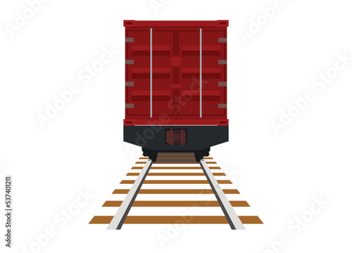 Container wagon. Rear view. Simple flat illustration in perspective view.