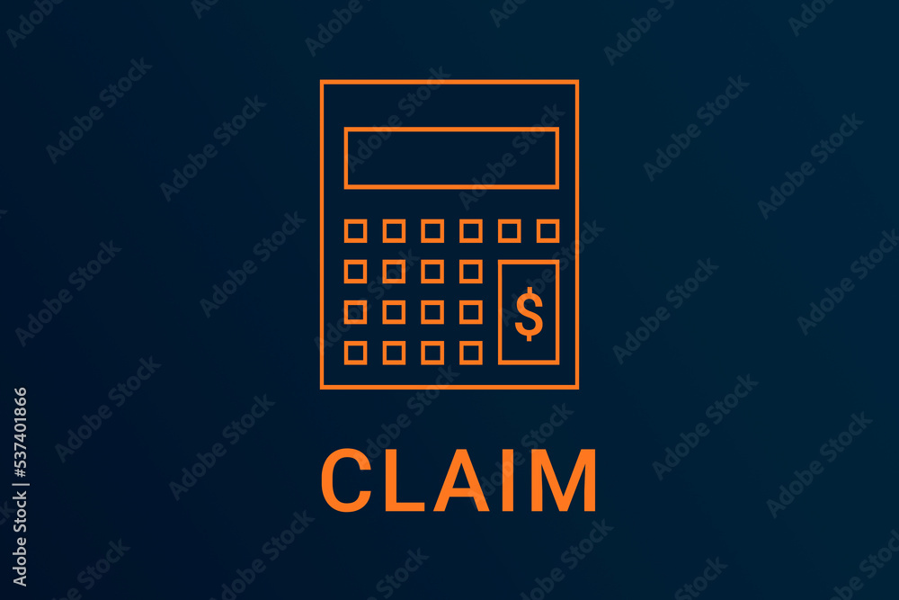 claim text. Calculator symbolizes economy. claim logo on dark background. Illustration claim . Financial screensaver. Minimalist orange calculator claim text. Calculator symbolizes economy. claim logo on dark background. Illustration claim . Financial screensaver. Minimalist orange calculator