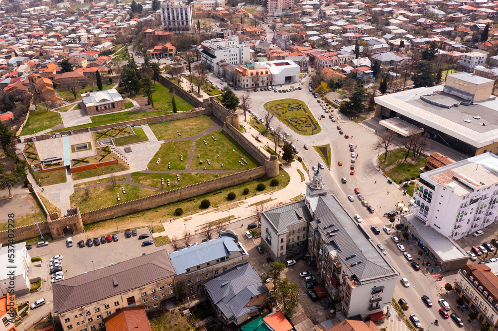 Picturesque aerial view of Georgian town of Telavi