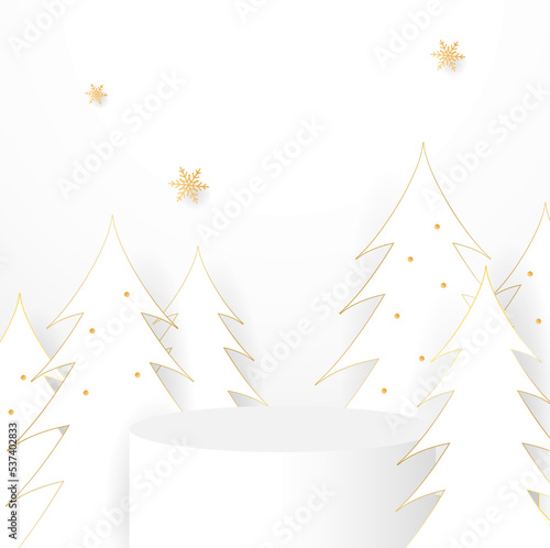 Abstract minimal mock up scene. geometry podium shape for show cosmetic product display. stage pedestal or platform. winter christmas white background