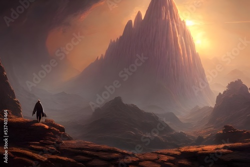 Wallpaper Mural The lone figure is standing on an alien landscape. There are no other creatures in sight, and the land stretches outwards into an infinite horizon. The sky above is a deep blue, with stars shining bri Torontodigital.ca