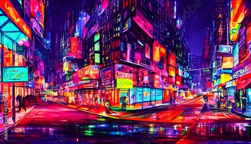 I'm walking down the city street at night and I see all of the colorful neon lights. They're so pretty and they make me feel happy.