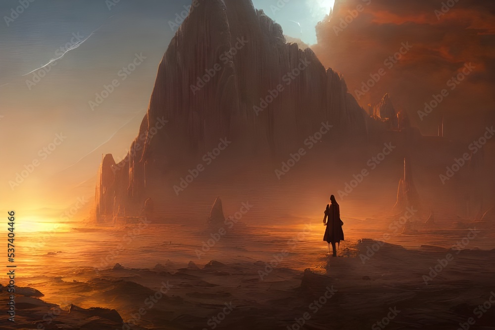 A lone figure stands on an alien landscape, looking out at the endless expanse of space. They are totally alone in this hostile environment, and yet they stand resolute, ready to take on whatever chal