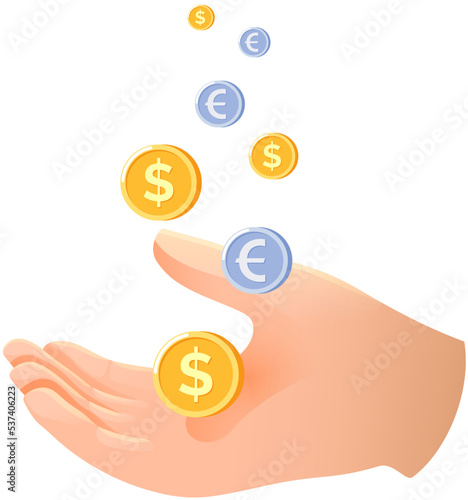 Fotografie Hand icon and falling coins