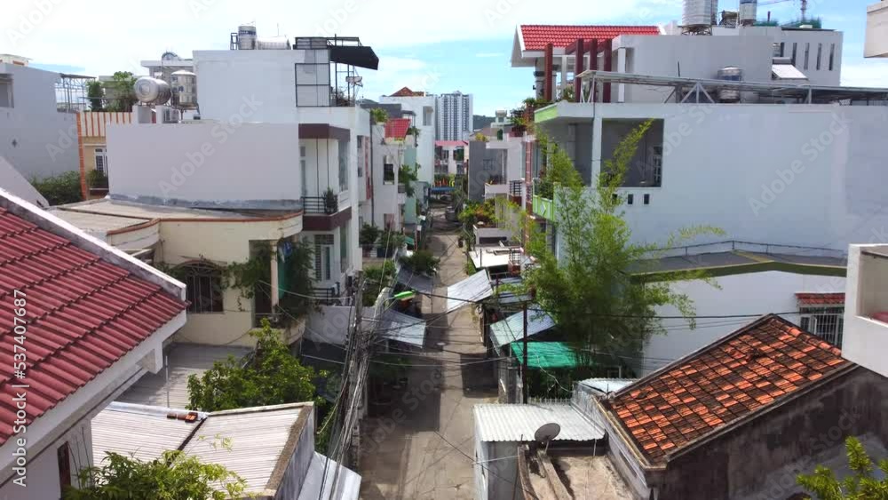 Vietnamese quarters of the city. Shot by a drone in the south of Nha Trang in Vietnam. Vietnamese quarters of the city. Shot by a drone in the south of Nha Trang in Vietnam.