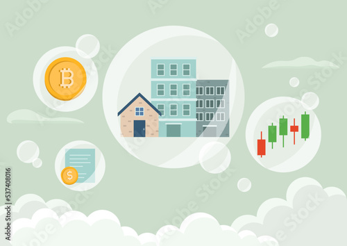 Vector illustration of an asset price bubble burst.