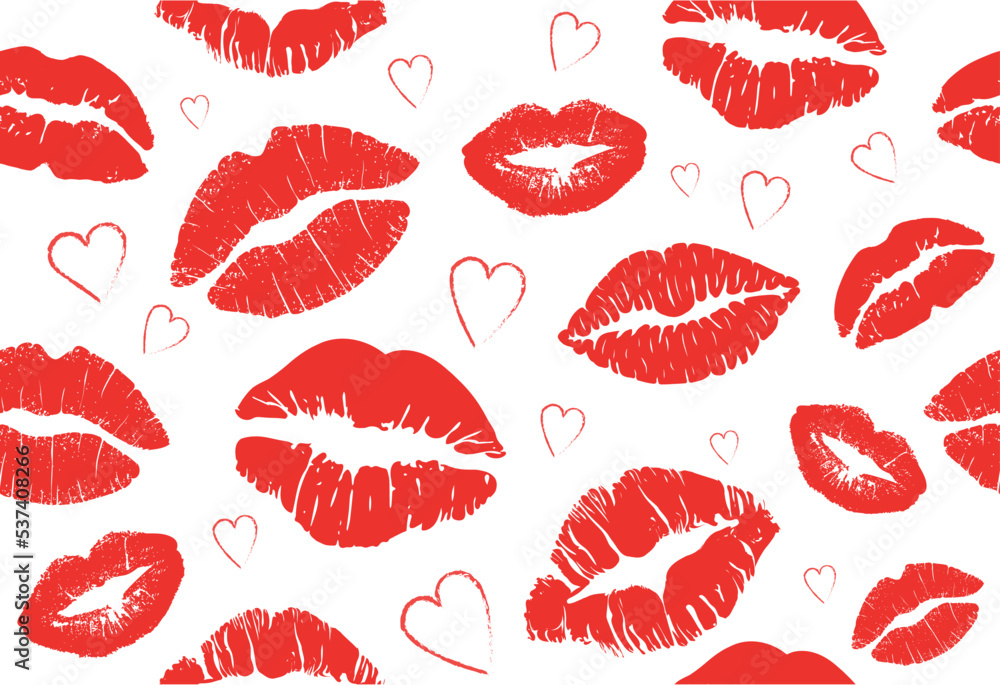 Lips seamless pattern. Repeating design element for printing on wrapping paper. Romance and love. Greeting postcard for valentines day, international holidays. Cartoon flat vector illustration Lips seamless pattern. Repeating design element for printing on wrapping paper. Romance and love. Greeting postcard for valentines day, international holidays. Cartoon flat vector illustration