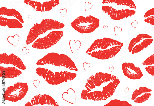 Lips seamless pattern. Repeating design element for printing on wrapping paper. Romance and love. Greeting postcard for valentines day, international holidays. Cartoon flat vector illustration