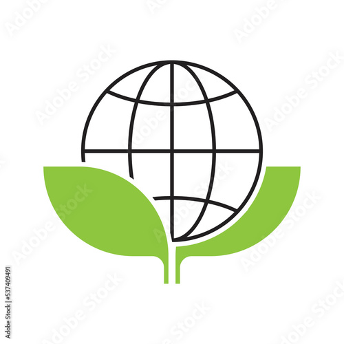 Earth and leaf icon design. green earth planet concept, icon, world ecology, nature global protect, logo eco environment, globe with leafs, isolated on white background