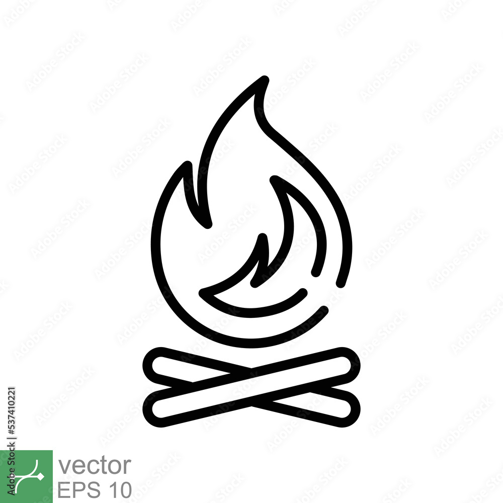 Bonfire icon. Simple outline style. Fire, campfire, camp, bon, flame, nature concept. Thin line vector illustration isolated on white background. EPS 10. Bonfire icon. Simple outline style. Fire, campfire, camp, bon, flame, nature concept. Thin line vector illustration isolated on white background. EPS 10.