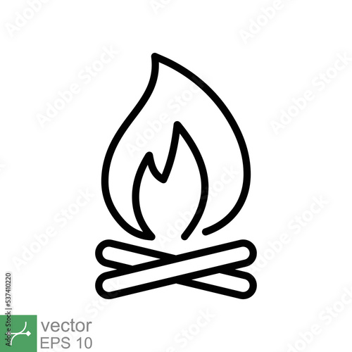 Bonfire icon. Simple outline style. Fire, campfire, camp, bon, flame, nature concept. Thin line vector illustration isolated on white background. EPS 10.