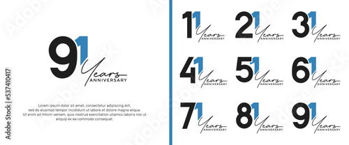 set of anniversary logo black and blue color on white background for celebration moment