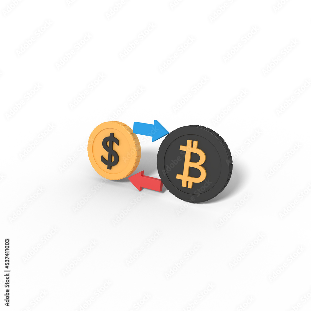 3d illustration of bitcoin to dollar exchange 3d illustration of bitcoin to dollar exchange