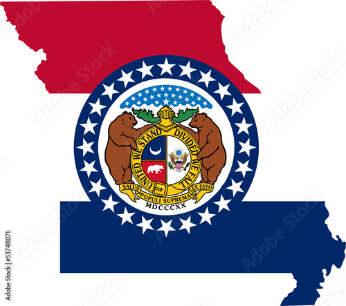 Missouri USA Map Flag. MO US Outline Boundary Border Shape State Flag Sign Symbol Atlas Geography Banner. Missourian Transparent PNG Flattened JPG Flat JPEG photo