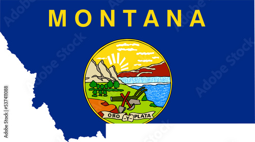 Montana USA Map Flag. MT US Outline Boundary Border Shape State Flag Sign Symbol Atlas Geography Banner. Montanan Transparent PNG Flattened JPG Flat JPEG