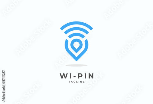 Pin Location wifi logo design, wifi with pin icon combination, flat design logo template element, vector illustration