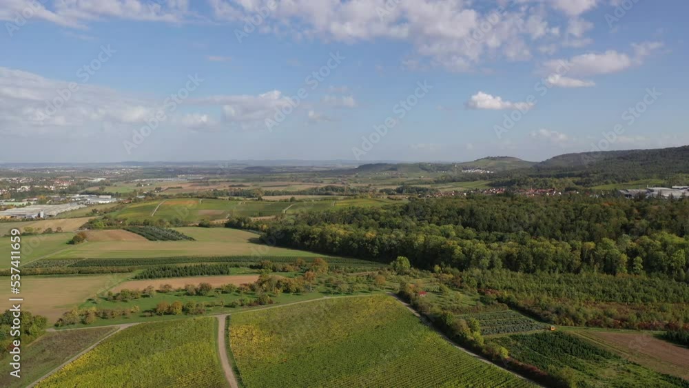 Far view of natural landscapes, agricultural areas in autumn, meadows and forests in the western region Zabergäu, swabia Baden-Württemberg Far view of natural landscapes, agricultural areas in autumn, meadows and forests in the western region Zabergäu, swabia Baden-Württemberg