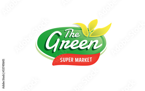 Supermarket Logo. cyrcle fresh logo for green store with leafes 