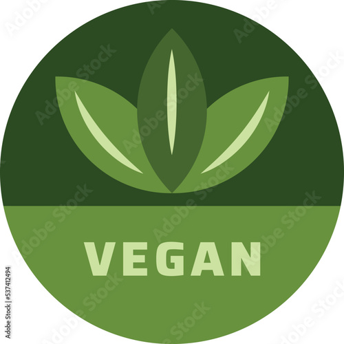 vegan round vector icon. vector illustration of leaves in shades of green with "vegan" inscriptions highlighted. ideal logo for food or cosmetic products.