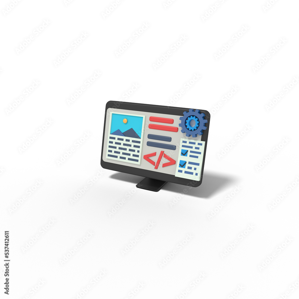 3d illustration of website design display coding 3d illustration of website design display coding