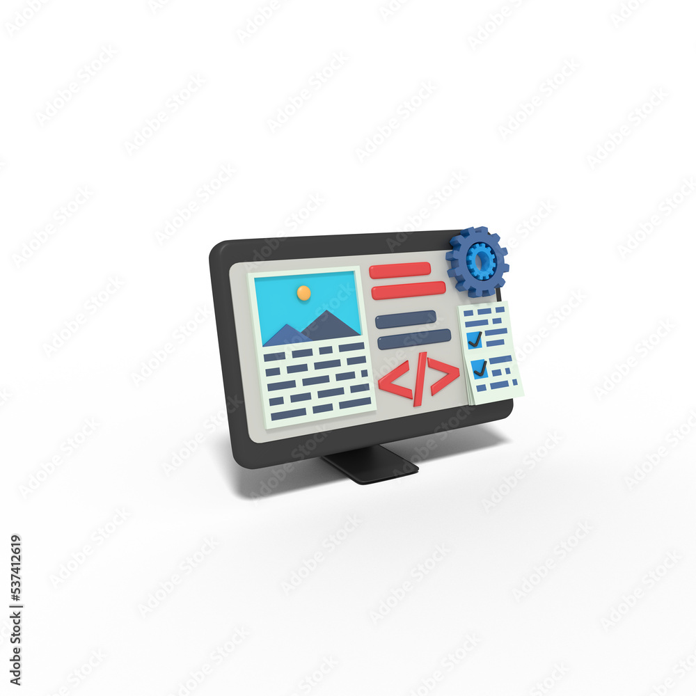 3d illustration of website design display coding 3d illustration of website design display coding