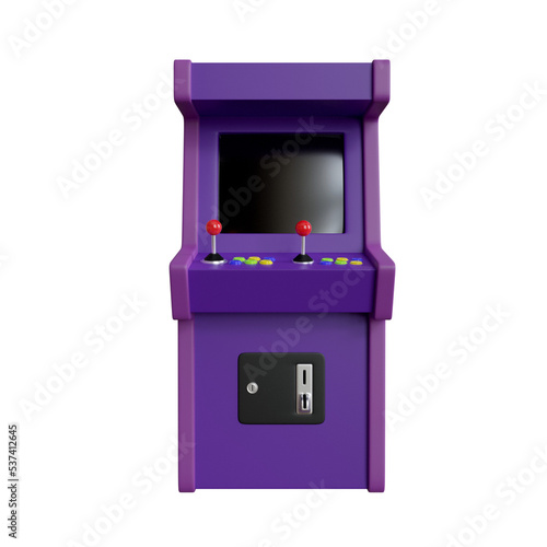 Retro arcade game machine in front view. 3D illustration