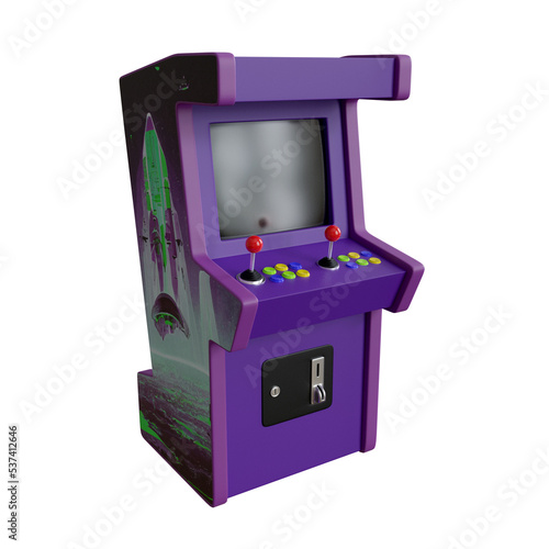 Retro arcade game machine in perspective view. 3D illustration