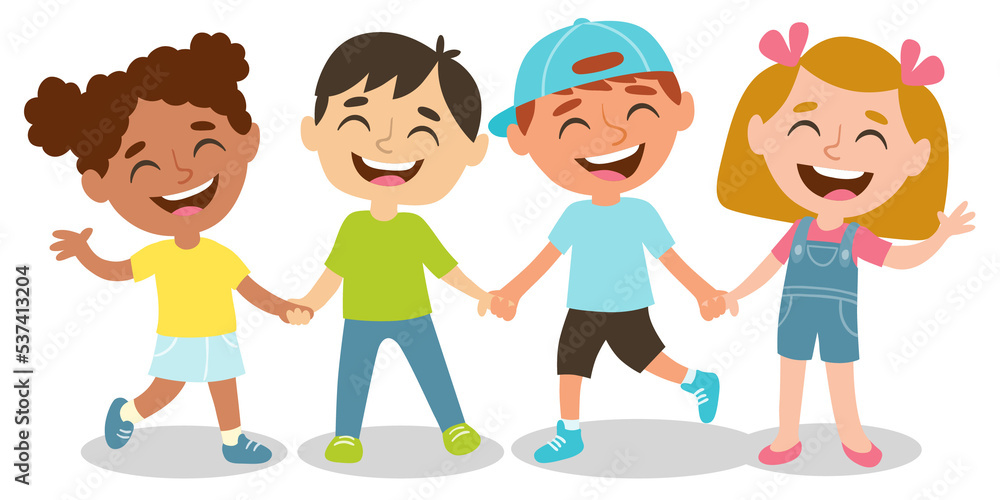 Group of happy kids holding hands. Friendship concept Group of happy kids holding hands. Friendship concept