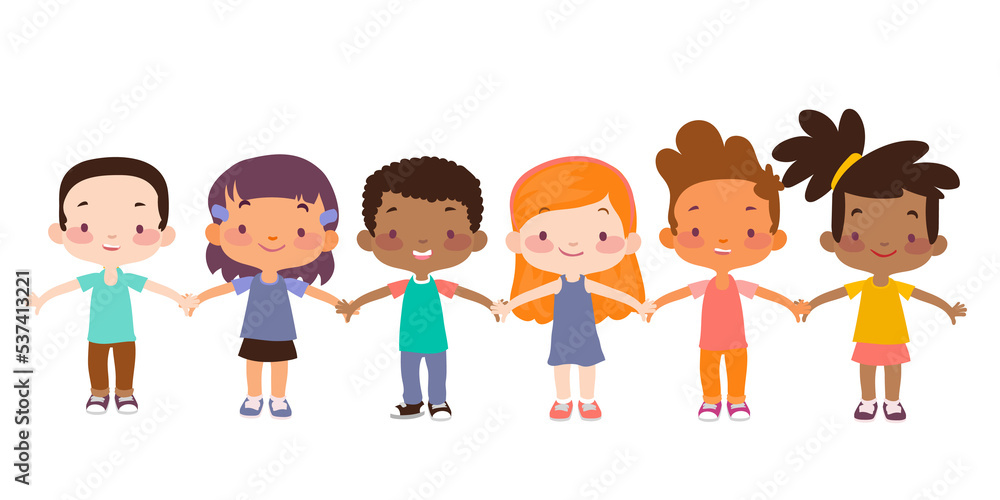 Group of happy kids holding hands. Friendship concept Group of happy kids holding hands. Friendship concept