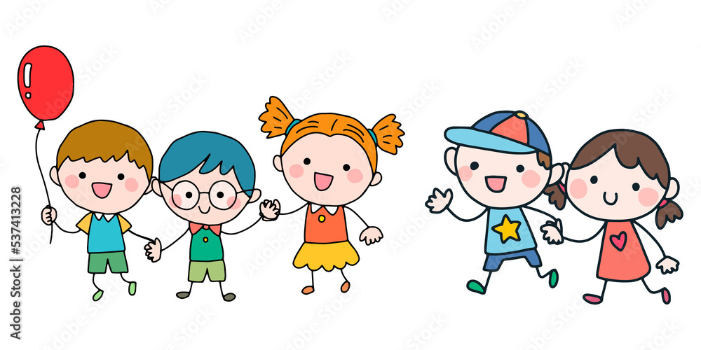 Group of happy kids holding hands. Friendship concept Group of happy kids holding hands. Friendship concept