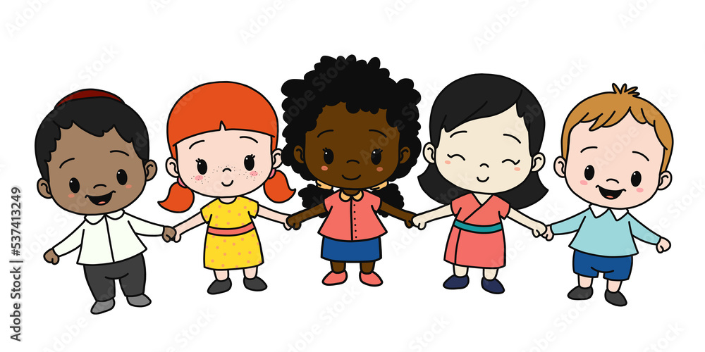 Group of happy kids holding hands. Friendship concept Group of happy kids holding hands. Friendship concept