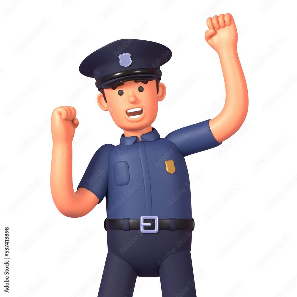 3d render of police officer celebrating success or achievement 3d render of police officer celebrating success or achievement