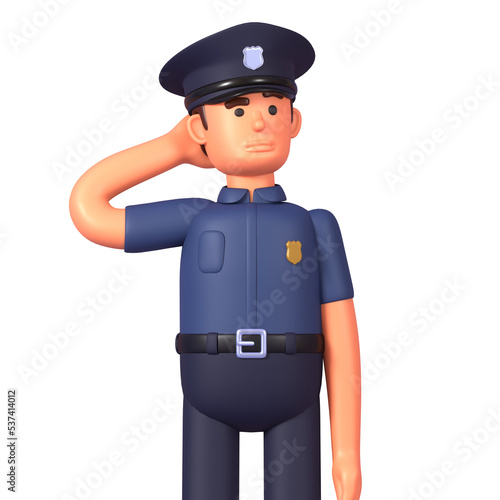 3d render of police officer thinking, making decision, contemplating