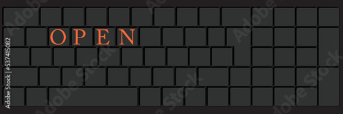 Computer Keyboard with Open text. Close-up of an electronic Computer Device part, keypad.