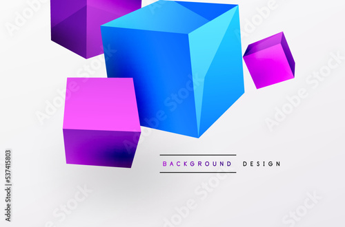 3d vector abstract background. Flying cubes composition. Trendy techno business template for wallpaper, banner, background or landing